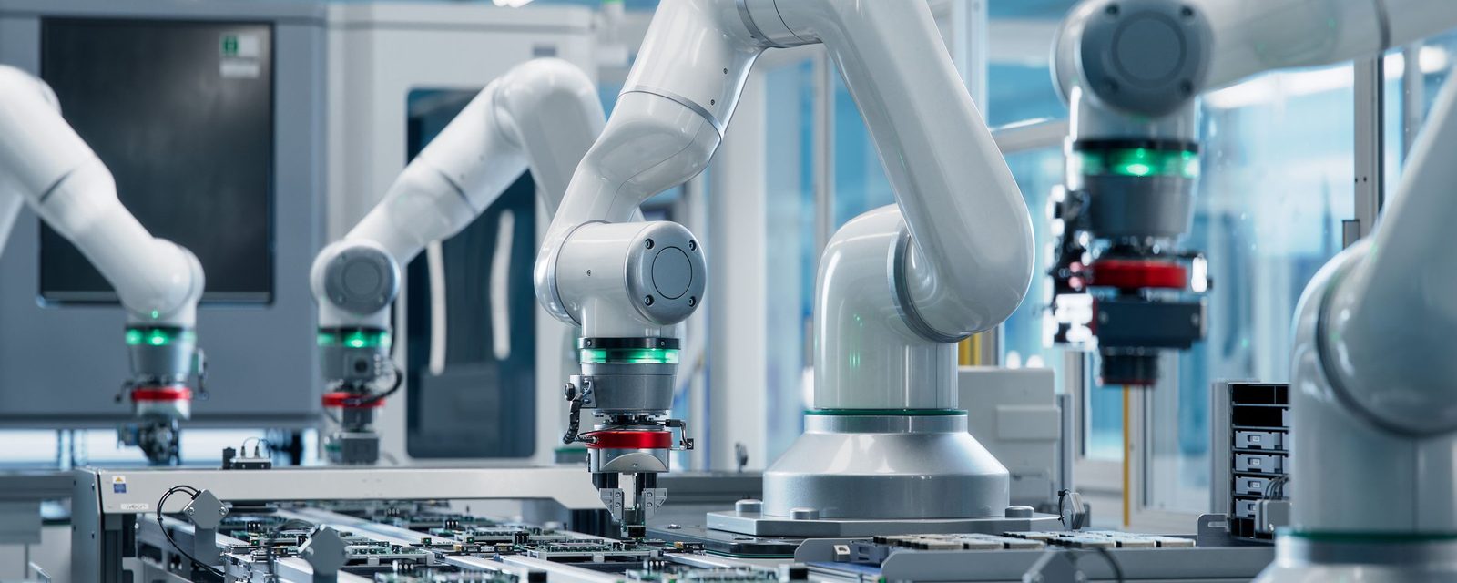 Robotic arms working on an automated assembly line